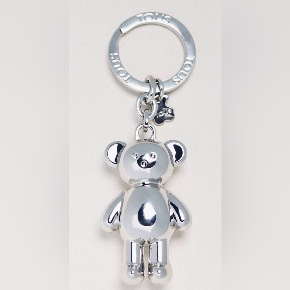 Anthropologie x TOUS Silver Teddy Bear Keychain Bag Charm Y2K Cute NEW HTF NWT - Picture 2 of 2